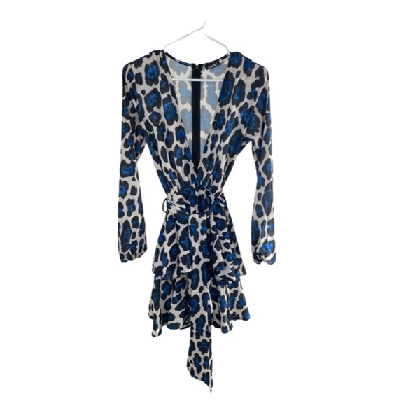 Deep V Tiered Leopard Print Dress - Picture 1 of 6